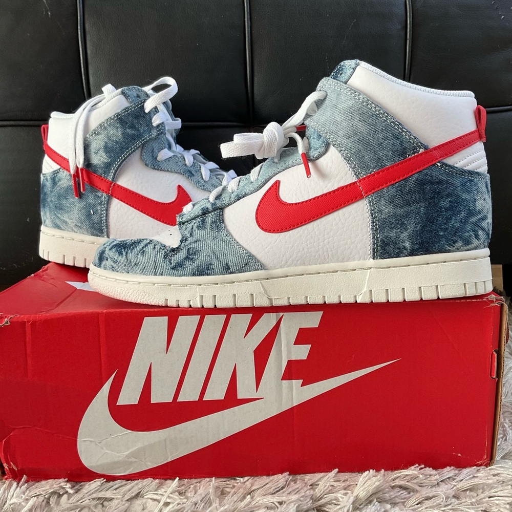 Nike Dunk High washed denim, never worn